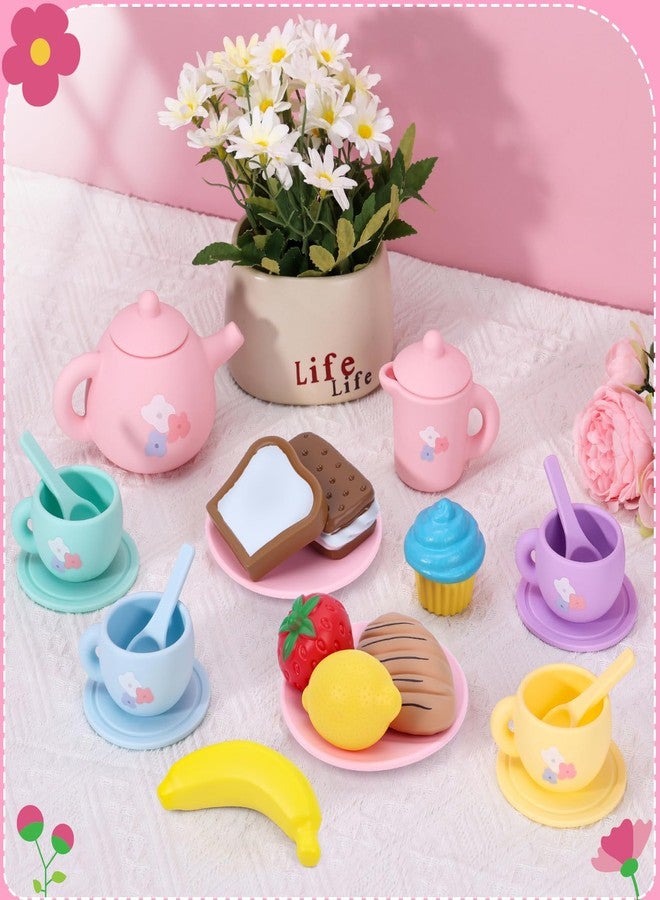 PRE-WORLD Silicone Tea Party Set for Little Girls,PRE-WORLD 27PCS Toys Toddler Tea Set with Play Food Dessert Cookies,Doughnut,Cake,Carrying Bag,Kids Kitchen Pretend Role Gifts for Girls Boys Age 3 4 5 6 - Image 2